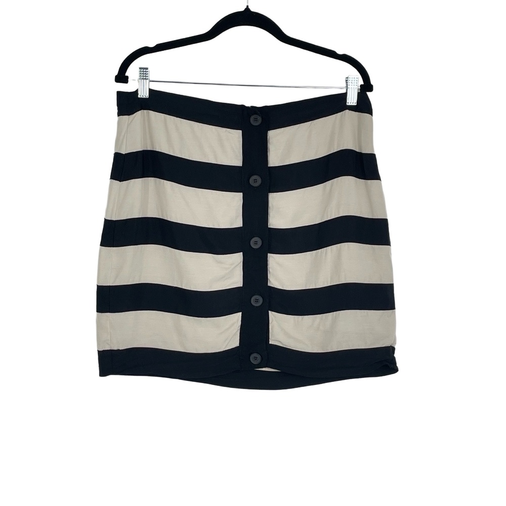 Club Monaco Women's Black Beige Striped Button Front Classic Skirt Size 12